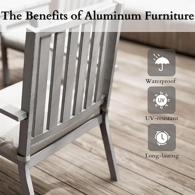 Patio Dining Chair Set of 2, Aluminum Outdoor Dining Chairs with Waterproof Cushions, Metal Outdoor Patio Furniture Seating for Porch, Balcony, Deck, Backyard, Gray