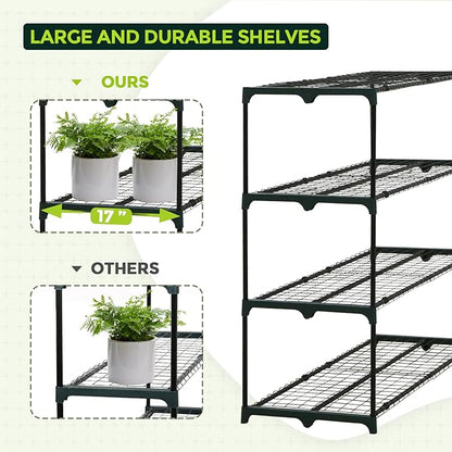 EAGLE PEAK Greenhouse Shelving Staging Double 4 Tier, Outdoor/Indoor Plant Shelves, 42"x17"x42", Green