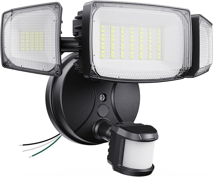 Olafus 80W Motion Sensor Outdoor Lights, 8000lm Hardwired Motion Flood Light Dusk to Dawn, IP65 Waterproof LED Security Floodlights, 6500K Motion Detector Lights for Outside, Black