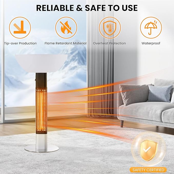 R.W.FLAME 1500W Outdoor Patio Heater, Electric Infrared Heater, Rapid Heating in 5s with LED Lights and Remote Control, IP55 Waterproof and Overheat Protection for Patio, Backyard Indoor and Outdoor