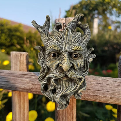 Mustache Tree Face Sculpture, Funny Mustache Old Man Tree Hugger Statue, Indoor & Outdoor Creative Props for Garden and Home,9" x 7" x 2.4"