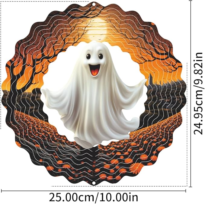 Hanging Wind Spinner Halloween Decor 10 Inch 3D Stainless Wind Spinner for Hanging Outdoor Holidays White Ghost Wind Spinners for All Saints' Day Room Party Garden Decor Outside