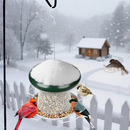 Bird Feeder, Heavy Duty Metal Bird Feeders for Outdoor Hanging, Cute Mushroom Shape Wild Birdfeeder for Outside Garden Yard (Green)