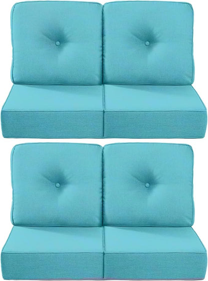Luxury 22x24/22x25 6-Inch Outdoor Chair Cushions Set of 4 - Heavy Duty Water Repellent Comfortable Cushion for Patio Furniture Dining Rocking Chair Loveseat L-Shape Sofa - Turquoise