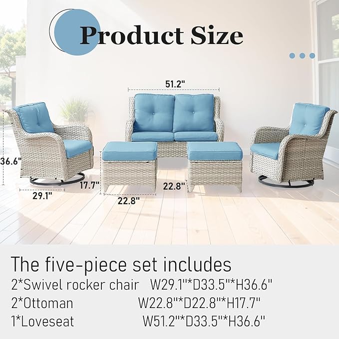 Patio Swivel Rocker Chairs: 5-Piece Set with Wicker Armrests for Outdoor Use, mos071-1 075 078-0