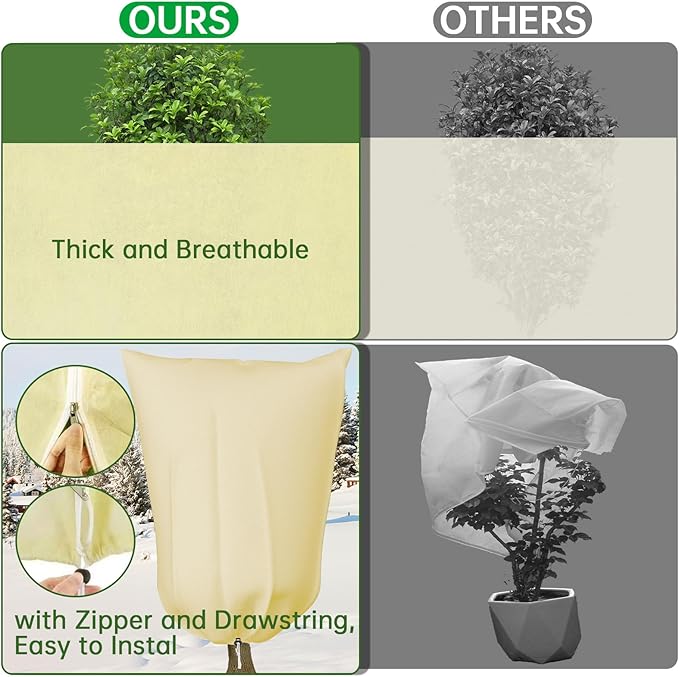 Plant Covers Freeze Protection, 72" X 85" Frost Cloths for Outdoor Plants, 2 Packs Frost Blankets for Outdoor Plants, Frost Cover with Zipper Drawstring | Plant Covers for Winter
