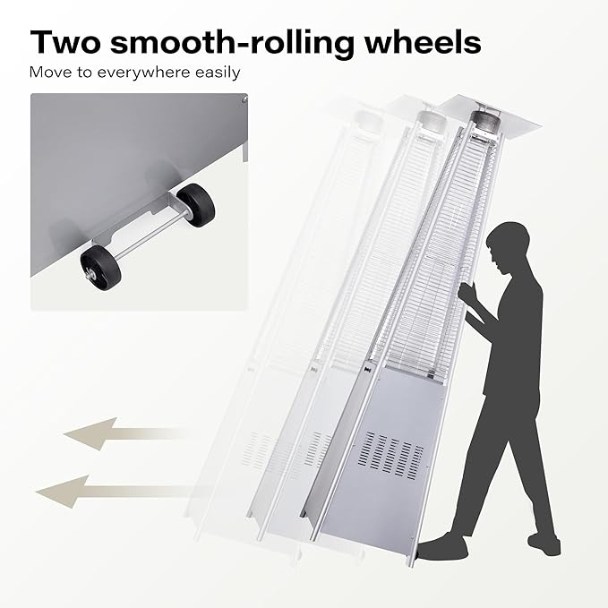 LAUSAINT HOME Pyramid Patio Heater, 48,000 BTU Outdoor Patio Heaters for Outdoor Use, Upgraded 87" Quartz Glass Tube Propane Heater for Deck Backyard Commercial, Tip-Over Protection, Cover & Wheels