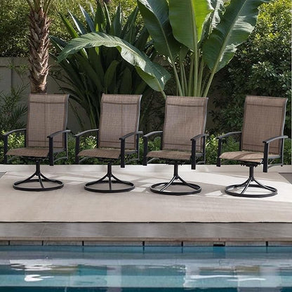 Patio Swivel Chairs Set of 4, Outdoor Swivel Chairs with Armrest, High Back Patio Chair with Metal Frame, All-Weather Outdoor Dining Chair for Deck, Porch and Lawn, Mocha