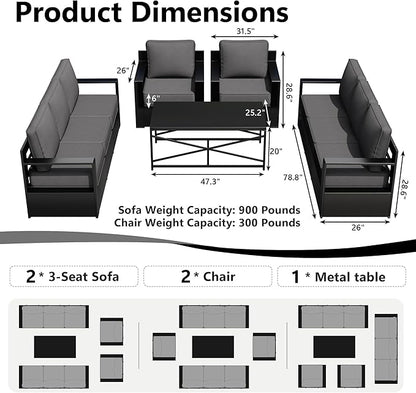 Outdoor Patio Furniture Set, 5-Piece Aluminum Patio Conversation Set All-Weather Metal Outdoor Sectional with 6 Inch Thick Cushions, Deep Setting for Garden, Outside and Porch