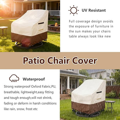 Patio Chair Covers 2 Pack,Swivel Lounge Chair Cover,Waterproof Heavy Duty Outdoor Lawn Patio Furniture Covers 28 W x 31 D x 38.5 H inches,Beige & Brown