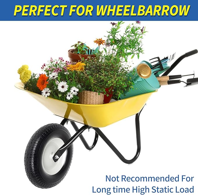 4.80/4.00-8" Flat-Free Tire and Wheel 16" Solid Wheelbarrow Tire, 6" Centered Hub, 5/8" Axle Bore Hole for Wheel Barrow Garden Utility Cart Replacement