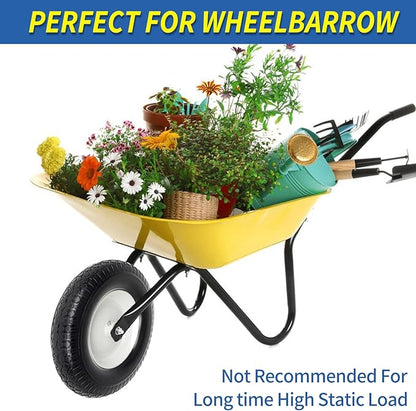 4.80/4.00-8" Wheelbarrow Tire, 16" Flat-Free Solid Tire and Wheel, 3" Centered Hub, 5/8" Axle Bore Hole,for Garden Wagon Cart Trolley Dolly Replacement(2 Pack)