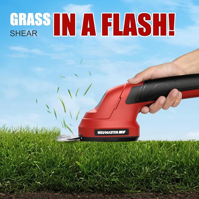 NEU MASTER Cordless Grass Shear, 2-in-1 Handheld Hedge Trimmer, 7.2V Electric Grass Trimmer with Type-C Cable and 2.0Ah Rechargeable Battery, Lightweight Shrubbery Trimmer for Garden Yard Lawn
