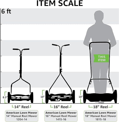 American Lawn Mower Company 1815-18 18-Inch 5-Blade Push Reel Lawn Mower, 18-Inch, 5-Blade, Black