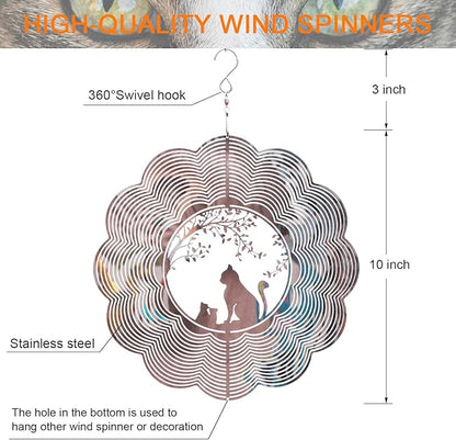 SPRING SONG Cat 3D Kinetic Wind Spinner for Yard and Garden Mirrored Stainless Steel Spinner Indoor and Outdoor Hanging Decor Crafts Ornament Gifts Kinetic Art Yard Garden Hanging Wind Spinner