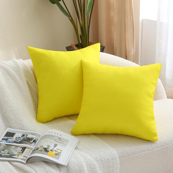 18" x 18" Throw Pillows, Outdoor Waterproof Pillows with Inserts, Square Decorative Pillows for Patio Furniture Garden Couch Sofa Home(Yellow, Set of 4)