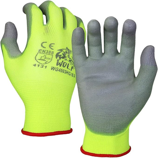WOLF Polyurethane Palm Coated Nylon Shell Work Gloves, Construction, Mechanic, Warehouse, Yard Work, Gardening