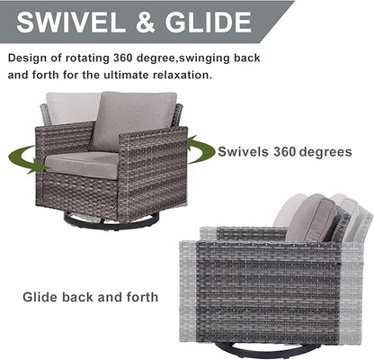 HUMMUH 9 Piece Patio Furniture PE Wicker 6-Seater Outdoor Sectional Sofa with Dinning Table Patio Swivel Chairs and Outdoor Chairs for Porch,Garden,Backyard,Deck