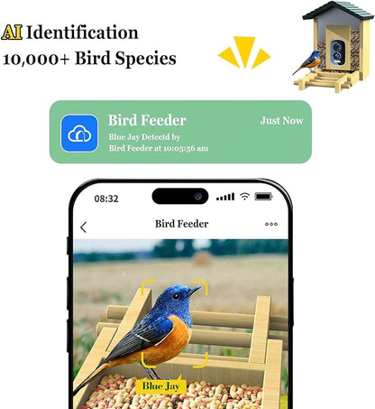 Bird Feeder with Camera, Upgraded Smart Birdhouse Al Identify for 10000 Plus Species, Auto Capture & Real-time Notifications, Ideal Gift for Bird Lovers