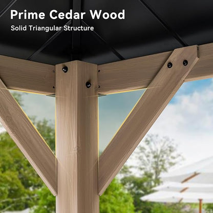 Aoxun 12' x 20' Outdoor Wood Gazebo, Hardtop Gazebo Permanent Wooden Pavilion with Galvanized Steel Double Roof, for Patio, Garden, Backyard, Cedar Wood