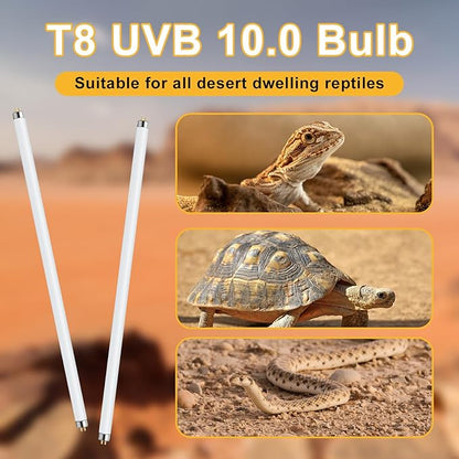 LUCKY HERP T8 15W UVB 10.0 Reptile Light, 18inch UVA UVB Reptile Light Bulb 2 Pack, Fluorescent Lamp for Reptiles Amphibians Lizards Chameleons