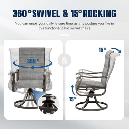 UDPATIO Patio Swivel Dining Chairs Set of 8, Outdoor Swivel Chairs High Back with All Weather Padded Textilene, Metal Rocking Frame for Lawn Garden Backyard, Grey White
