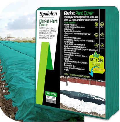 Plant Covers Freeze Protection, 10ft X 50ft Floating Row Cover 1.47 oz/yd² Fabric, Garden Frost Cloth Frost Blanket Plant Frost Covers for Outdoor Winter Frost/Sun Pest Protection - Green