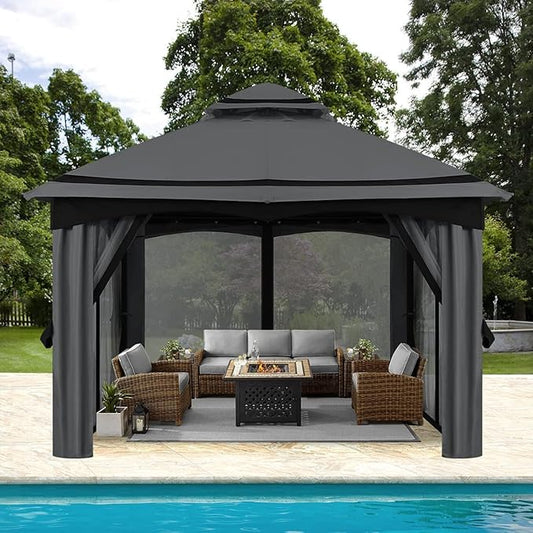 MASTERCANOPY 10x10FT Outdoor Patio Gazebo with Mosquito Netting for Backyard, Patio, Garden Dark Grey