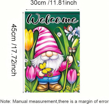 Spring Garden Flag 12x18 Inch Double Sided Cute Gnome Butterfly Outside Holiday Yard Welcome Spring Yard Flags Seasonal Decorations of Turmeric Flowers Outside Holiday Farmhouse Flag