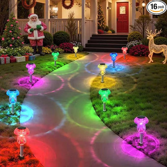 Solar Lights Outdoor, 16 Pack Mushroom Lights Outside Waterproof, Solar Powered LED Lighting for Garden, Yard, Landscape, Path, Pathway, Lawn, Walkway, Driveway, Backyard Decor (Color Changing)