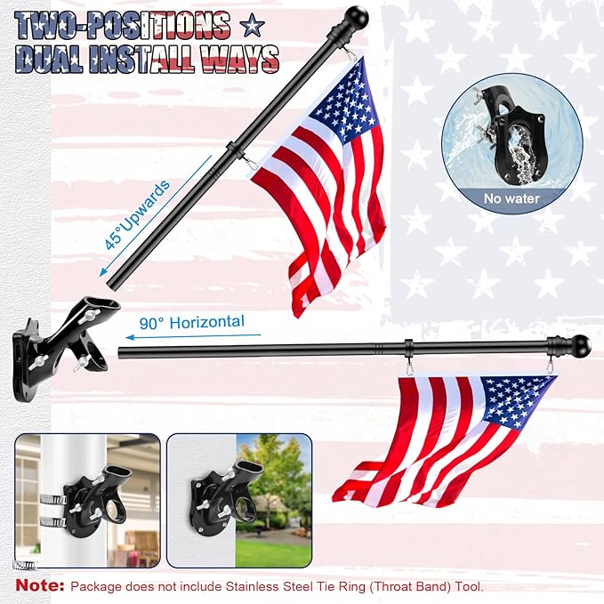 REERON House Flag Pole, 5 FT Metal Spinning Flag Poles Kit, 1" Tangle Free Stainless Steel Flagpole with 360° Flag Rings & 2-Position Holder Bracket for Outside House Porch Wall Mount for 3x5 Flag