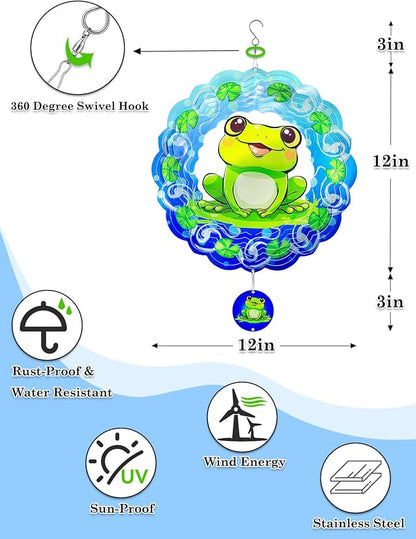 Frog Wind Spinner-3D Metal Hanging Wind Spinners, Perfect Ornament Gifts for Women/Men, 12 Inch Spinfinity Wind Spinner for Outdoor & Indoor Decorations, Yard Art, Garden Decoration