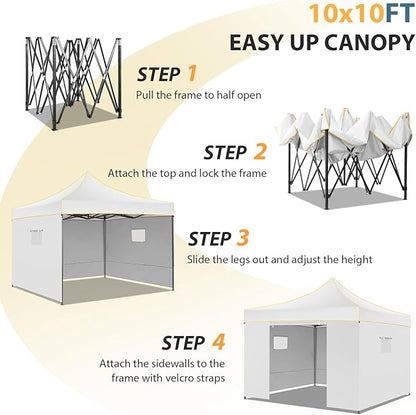 COBIZI Canopy Tent 10x10 Pop Up Canopy, Easy Setup Canopy with Sidewalls Waterproof & UPF 50+, Heavy Duty Commercial Instant Craft Fair Tent for Party, Event, Vendor, Farmer Market(White)