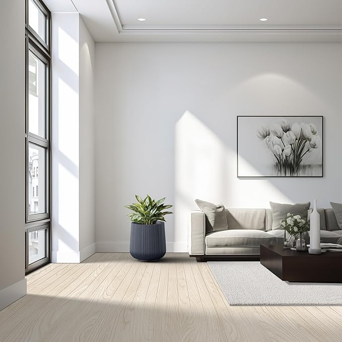 Kante 13.0" Dia Round Fluted Concrete Planter, Large Plant Pot with Drainage, Smooth Charcoal Finish with Warm Brown Interior, for Indoor and Outdoor Use