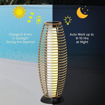 Solar Yard Outdoor Floor Lamp 2-Pack Solar Lights Solar Powered Lantern Weather-Resistant Wicker Deck Lights, Lamp Large for Patio Garden (Austin Natural Brown, 2PCS)