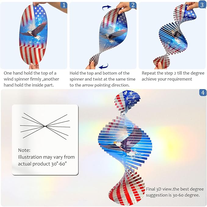 Wind Spinners Outdoor Creates a Soaring Eagle Effect, 3D American Flag Eagle Wind Spinner Hanging Independence Day/Memorial Day Decorations,Gifts for Men/Women,15in Garden Decor,Yard Art