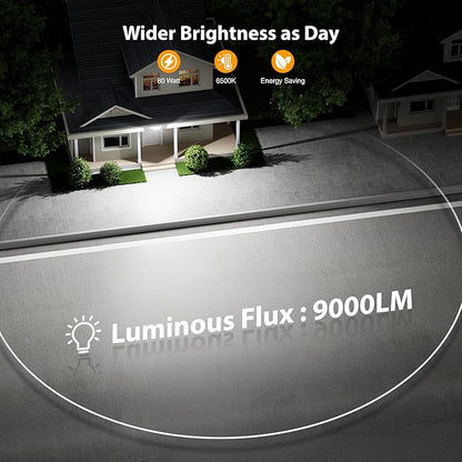 Onforu 80W 9000LM Flood Lights Outdoor, Brightness Security LED Flood Lights with 3 Adjustable Heads, Switch Controlled, IP66 Waterproof 6500K Outside Exterior Flood Light for Yard Garage Eave Patio