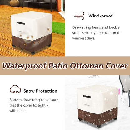 Waterproof Patio Ottoman Cover,Square Patio Small Side Table Cover,Heavy Duty Outdoor Furniture Cover Size 22L x 22W x 18H inch(Beige&Brown)
