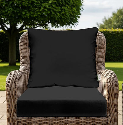 RSH DECOR: Deep Seating Cushion with Pillow Back | 24” x 27” Seat | All-Weather Spun Fabric | Water and Fade-Resistant | Outdoor Chair Cushion Set for Patio Furniture | Black