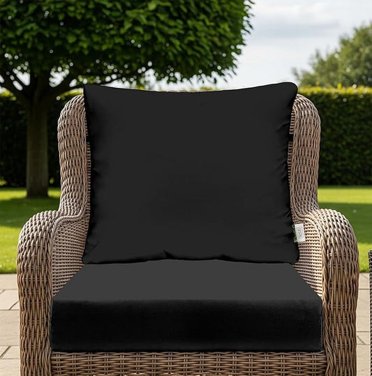 RSH DECOR: Deep Seating Cushion with Pillow Back | 24” x 27” Seat | All-Weather Spun Fabric | Water and Fade-Resistant | Outdoor Chair Cushion Set for Patio Furniture | Black