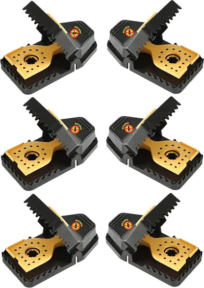 Bullseye - 6 Pack - Rat Traps - Indoor/Outdoor, Reusable, Easy Setup, Powerful Stainless Steel Spring, Tough ABS Body. Set Traps Safely Without Getting Snapped. Great for Rats, Chipmunks & Rodents