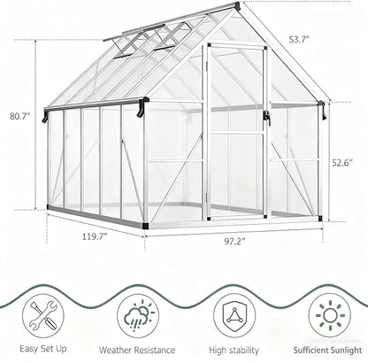 GAOMON 8x10 FT Outdoor Greenhouse with Roof Vent, Heavy Duty Aluminum Polycarbonate Greenhouses, Easy Assembly, Lockable Door, Large Walk-in Greenhouse for Patio, Backyard, Garden