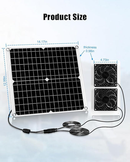 30W Dual Solar Fan Kit for Outside Greenhouse Shed Chicken Coop, IPX7 Waterproof Solar Panel Fan kit with 9.8 FT Power Cord, PV Powerd Cooling Fan for Pet House