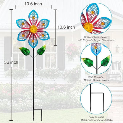 Metal Wind Spinners for Garden Decor - Outdoor Windmill Sculptures, Durable Yard Art Wind Spinners Metal Wind Spinner for Patio Lawn Ornament, Vibrant Red & Blue Garden Spinners Outdoor