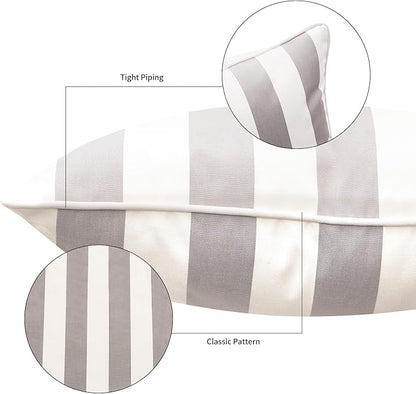Pack of 2 Decorative Outdoor Throw Pillows 23" x 23" Square Garden Cushion for Patio Sofa Thick Cushion for Couch,Sofa,Grey Stripes