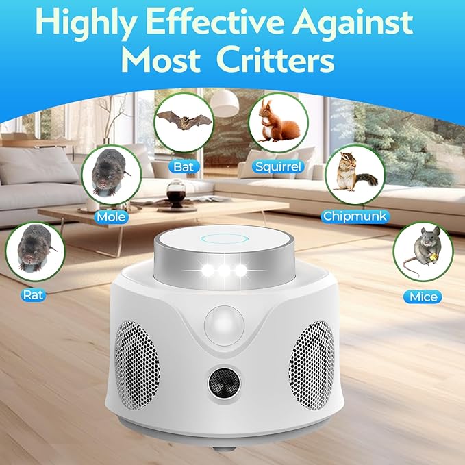 Ultrasonic Pest Repellent Indoor,Rodent Repeller Ultrasonic Plug in,Squirrel Mice/Rat Repellent Attic for House,Electronic Ultrasonic Mouse Repellent Devices,9 LED Strobe Lights 3 Model Switch