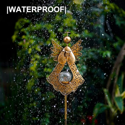 Starryfill Angel Stake Solar Lights with Crackle Glass Globe Waterproof Warm White LED, 40.5 inches Height Metal Bronze Stake Garden Patio Art Decor, Memorial Gift for Mom Women or Friends