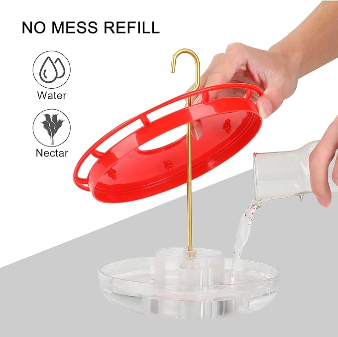 Hummingbird Feeders for Outdoors Hanging - 2 Pack No Leak Humming Bird Feeder, Easy to Clean & Fill, High View Perch, 5 Feeder Ports, Perfect for Hanging on The Tree,Yard. Hanger Incl,14 Oz