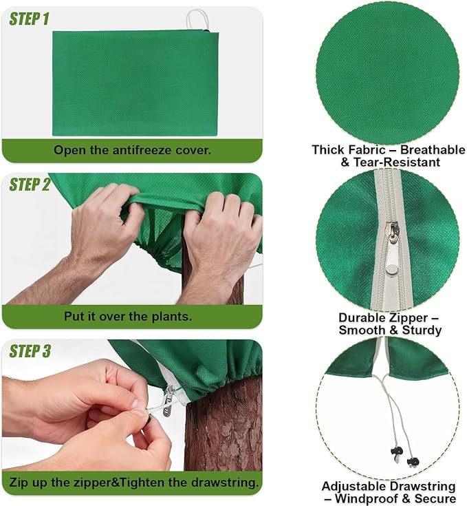 2 Pack Plant Frost Protection Covers 23.6x31.5 Inches – Reusable Winter Plant Freeze Blanket with Drawstring, Breathable & Waterproof Frost Cloth for Shrubs, Bushes, and Small Trees