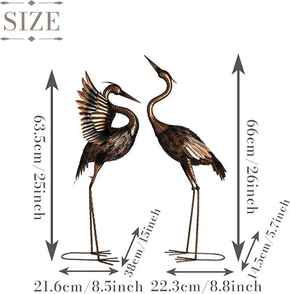 TERESA'S COLLECTIONS Garden Decor, Set of 2 Brass Herons Garden Decor, 25-26", Waterproof Metal Garden Statue, Herons Gifts, Garden Gifts for Women Mom, Indoor/Outdoor